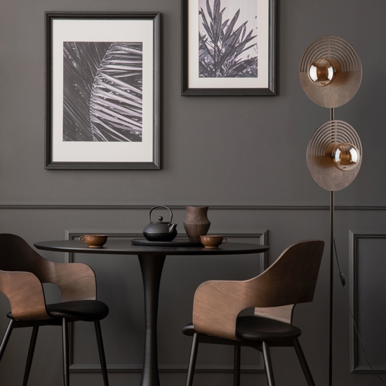 Piantana design moderna in legno quercia marrone sfere di vetro per soggiorno