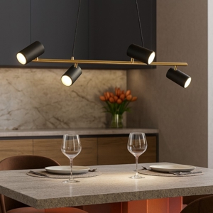 Lampadario per tavolo cucina 4 luci orientabili oro nero
