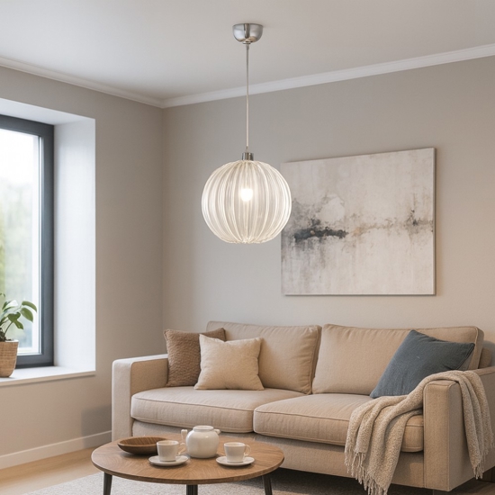 Lampadario moderno zucca 40cm effetto vetro