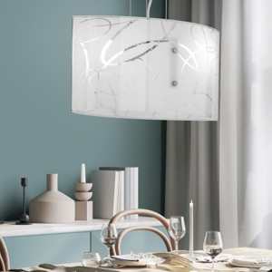 Lampadario da cucina bianco in vetro satinato decorato