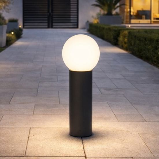 Lampione basso da giardino alluminio antracite sfera di vetro
