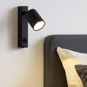 Applique nero con spot orientabile per comodino camera da letto