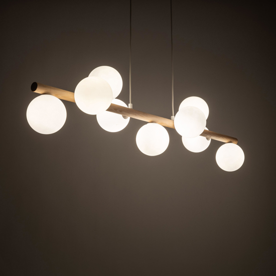 Lampadario di legno sfere in vetro per soggiorno moderno