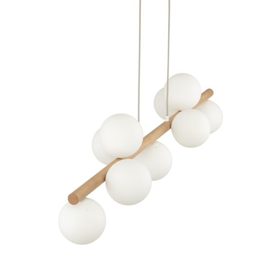 Lampadario di legno sfere in vetro per soggiorno moderno