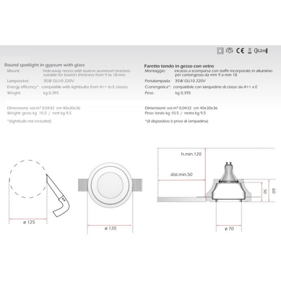 Faretto isyluce di gesso da incasso rotondo con vetro
