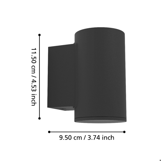 Applique da esterno ip44 nera cilindrica gu10