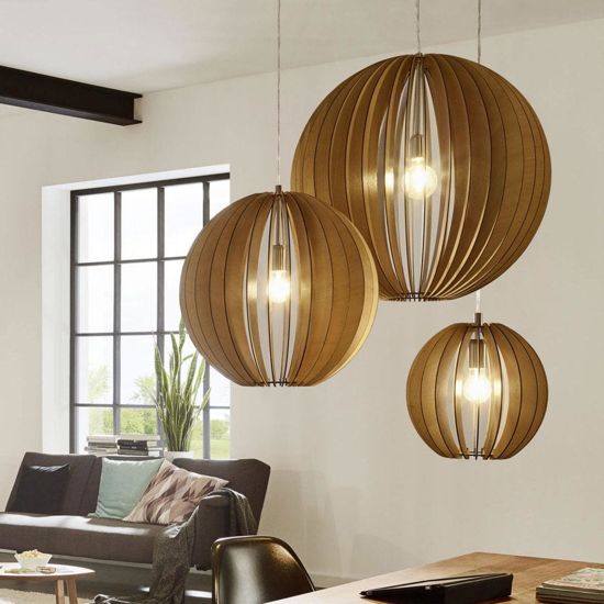 Lampadario moderno design sfera effetto legno eglo tindori