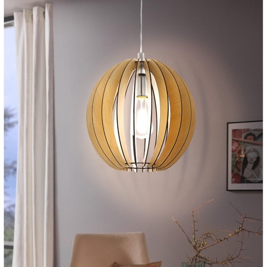 Lampadario moderno design sfera effetto legno eglo tindori