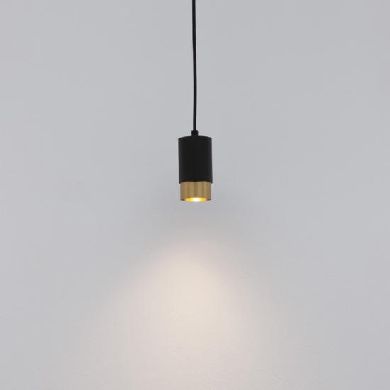 Lampadario pendente per comodino camera da letto cilindro nero oro