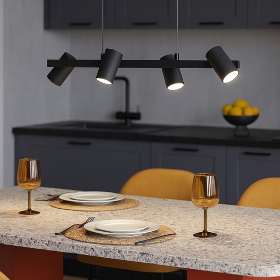 Eglo gatuela lampadario per cucina con faretti orientabili nero