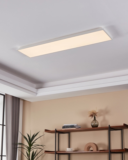 Eglo herrora plafoniera led 120x30 bianca 32w controllo remoto app da 2700k a 6500k