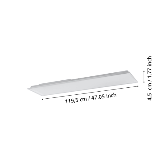 Eglo herrora plafoniera led 120x30 bianca 32w controllo remoto app da 2700k a 6500k