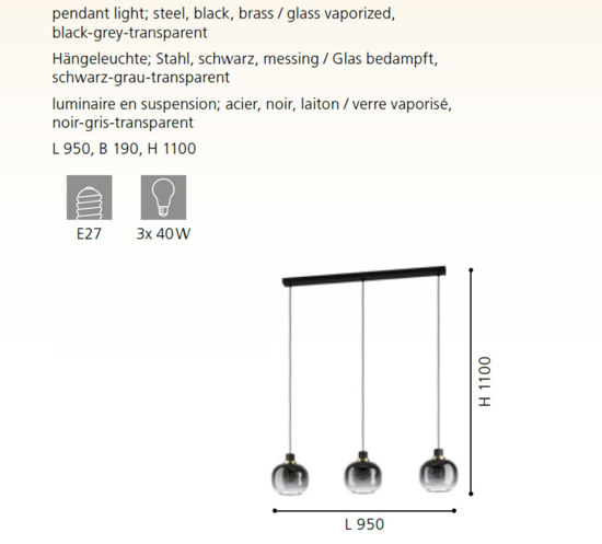 Oilella eglo lampadario per cucina vetri trasparente nero
