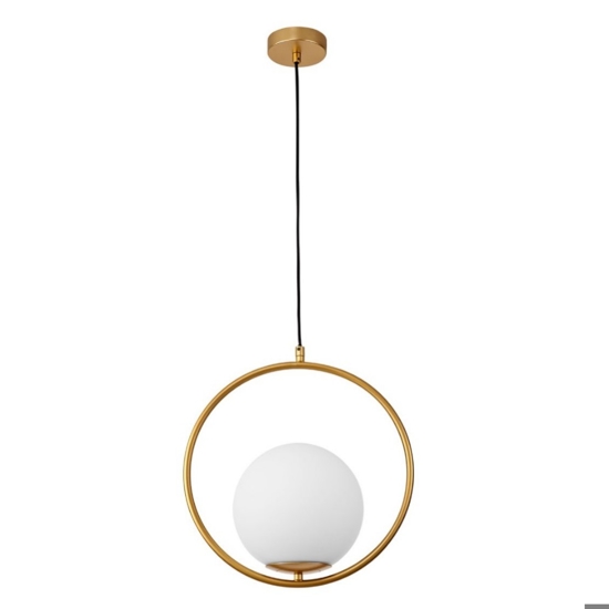 Lampadario oro sfera vetro bianco stile contemporaneo