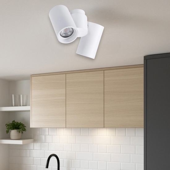 Plafoniera per cucina con 2 faretti orientabili bianchi