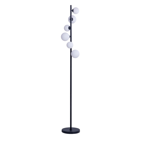 Lampada da terra nera sfere vetro bianco moderna
