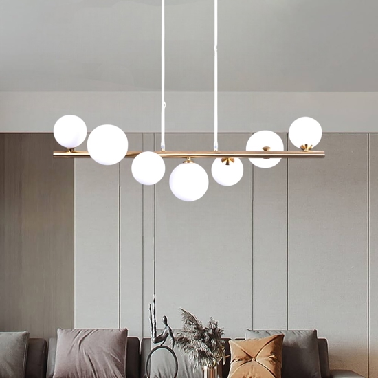 Lampadario spirale oro sfere di vetro per soggiorno moderno
