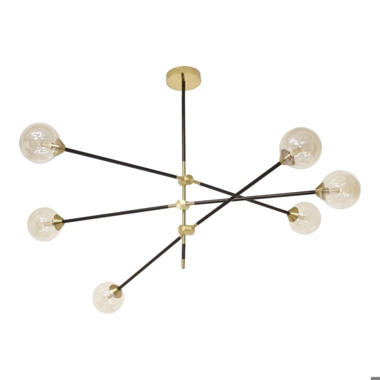 Lampadario nero oro 6 luci orientabili vetri ambra per soggiorno