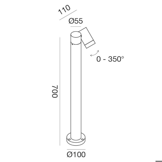 Lampione da giardino gea luce orientabile ip65 antracite h70 cm