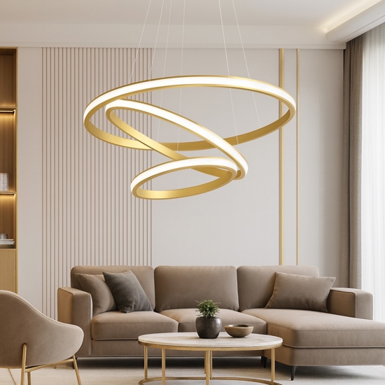 Gea luce iole s3 oro lampadario led tre cerchi