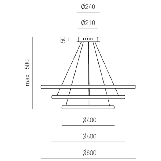 Lampadario gea luce iole s3 titanio 3 cerchi led moderno
