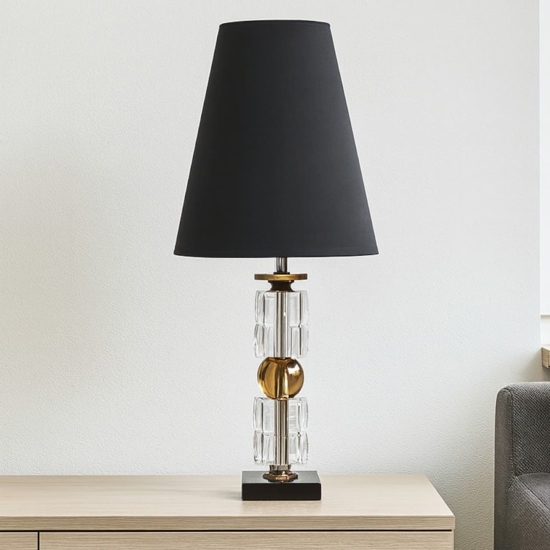Lampada da tavolo in cristallo ambrato paralume nero