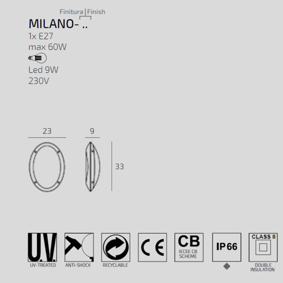 Applique da esterno ovale bianca top light milano