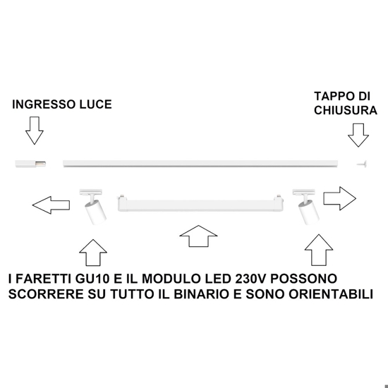 Sistema binario 100cm modulo led 28w 3000k bianco con spot orientabili