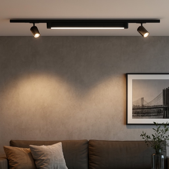 Sistema luci a binario binario led modulo nero 28w 3000k con spot orientabili