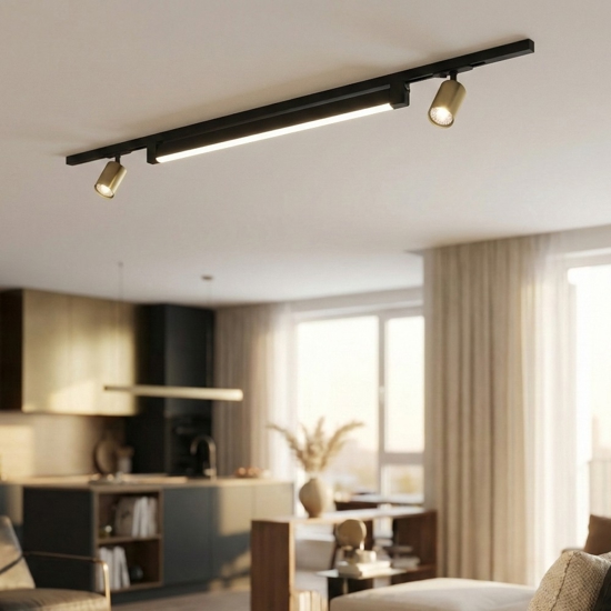 Sistema luci a binario 100cm modulo led 28w 3000k nero oro spot orientabili