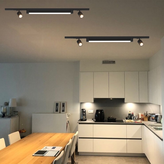Sistema luci a binario led 28w 4000k con spot nero monofase