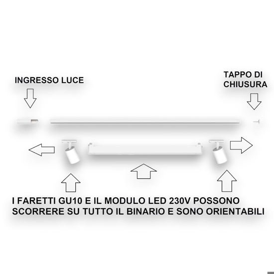 Sistema binario modulo led 40w 3000k nero oro con spot