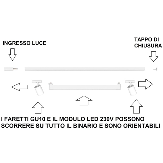 Sistema con spot a binario 200cm nero led 40w 4000k