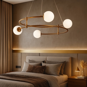 Maytoni lampadario ring per camera da letto oro sfere vetro bianco