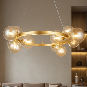 Maytoni dallas lampadario per soggiorno moderno dorato sfere vetro ambra