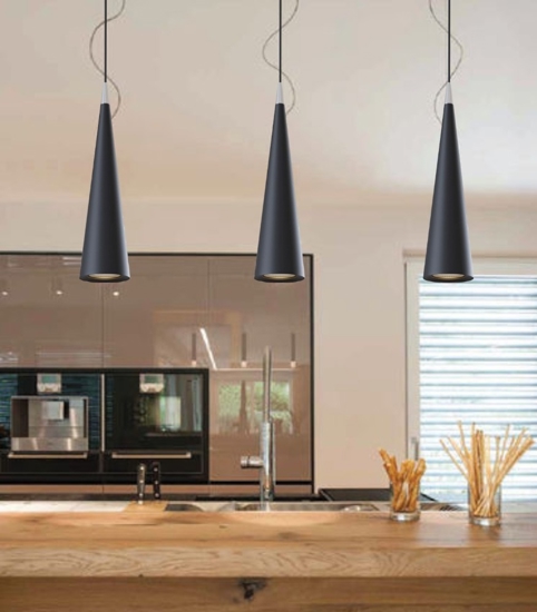 Lampada sospensione per isola cucina cono nero fp