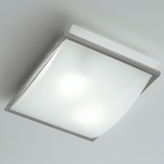 Plafoniera per camera da letto in vetro bianco lucido cornice cromata