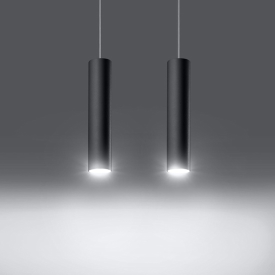 Lampadario nero 2 luci cilindri per cucina