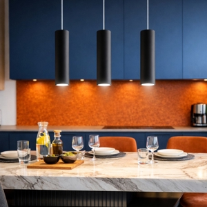 Lampadario nero per tavolo cucina 3 cilindri