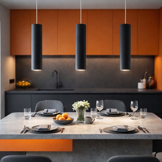 Lampadario nero per tavolo cucina 3 cilindri