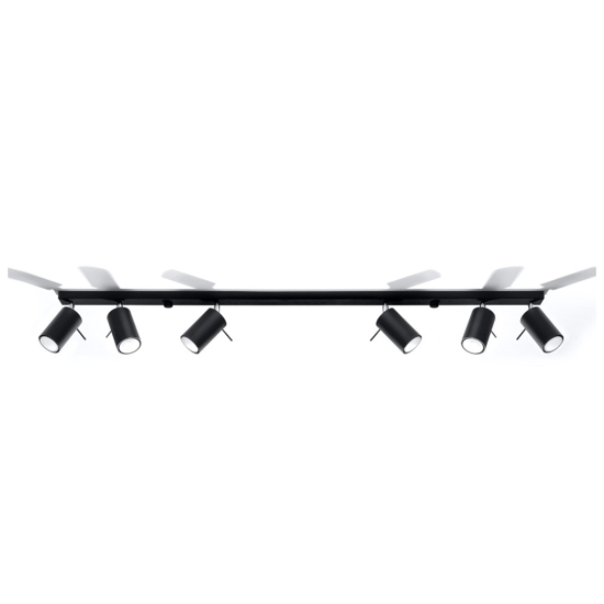 Plafoniera 118 cm nero 6 luci con faretti orientabili