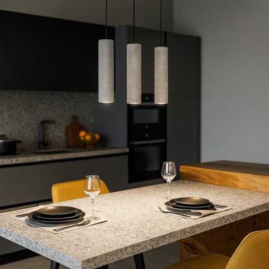 Lampadario cilindri di cemento per cucina