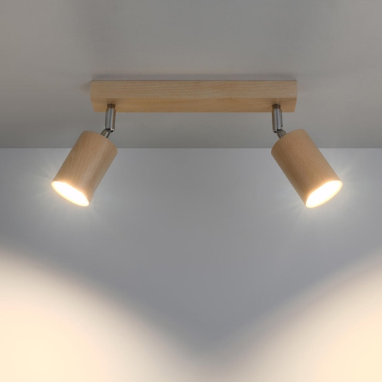 Plafoniera in legno per cucina con faretti orientabili due luci