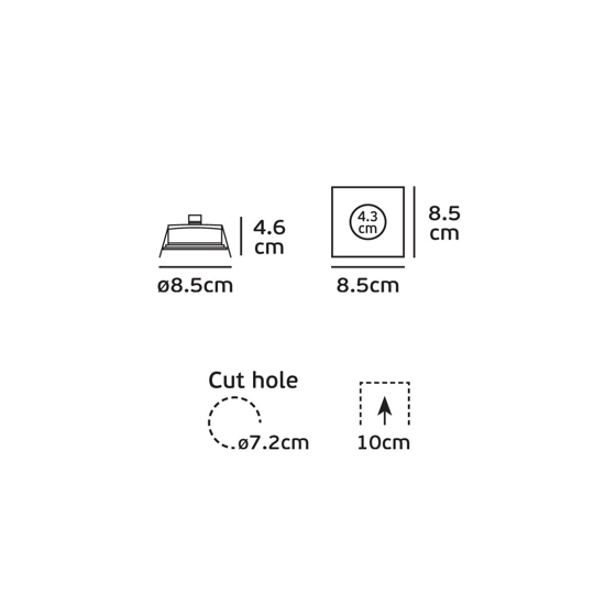 Faretto a soffitto bianco da incasso quadrato per bagno doccia fp