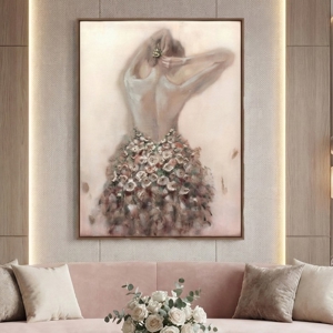 Quadro donna floreale decorato a rilievo 92x122 conc ornice