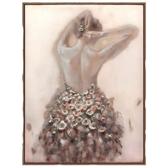 Quadro donna floreale decorato a rilievo 92x122 conc ornice