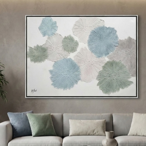 Quadro astratto fiori colorati 92x122 cm cornice nero argento
