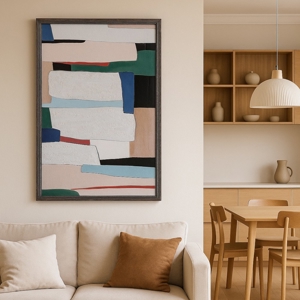 Quadro astratto su tela 60x120 verticale cornice legno nero