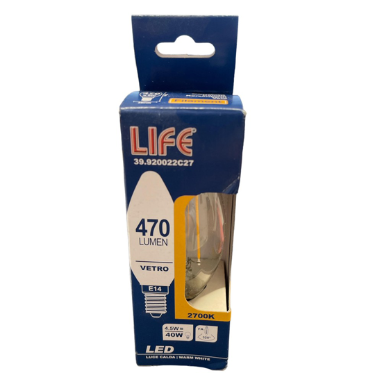 Life lampadina led e14 4.5w 2700k 470lm oliva trasparente fp