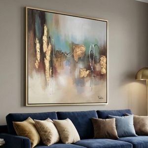 Quadro astratto moderno oro 100x100 per soggiorno